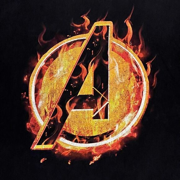 ’13 Avengers Assemble x MAD Engine ‘Flaming A’  Black Graphic Tee Shirt / Size X - Picture 3 of 4